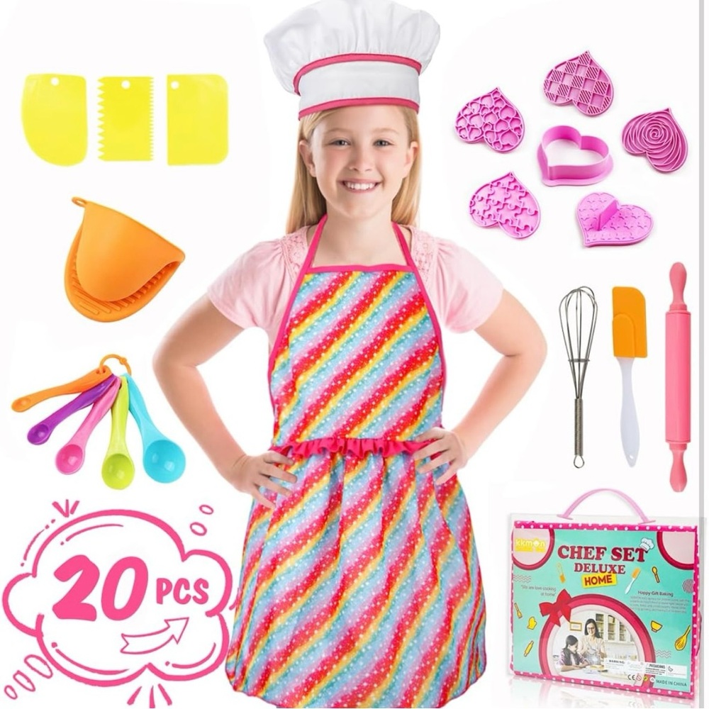 20 Pcs Kids Cooking Sets Real with Chef Hat and Apron